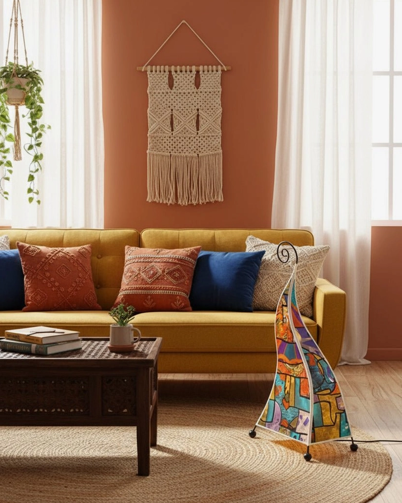 Bohemian floor lamp spherical base feet design providing stable elegant support