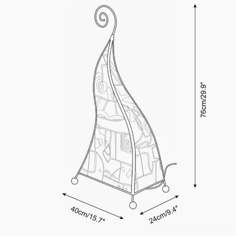 Technical specifications line drawing of bohemian floor lamp showing 76cm height and 40cm width dimensions