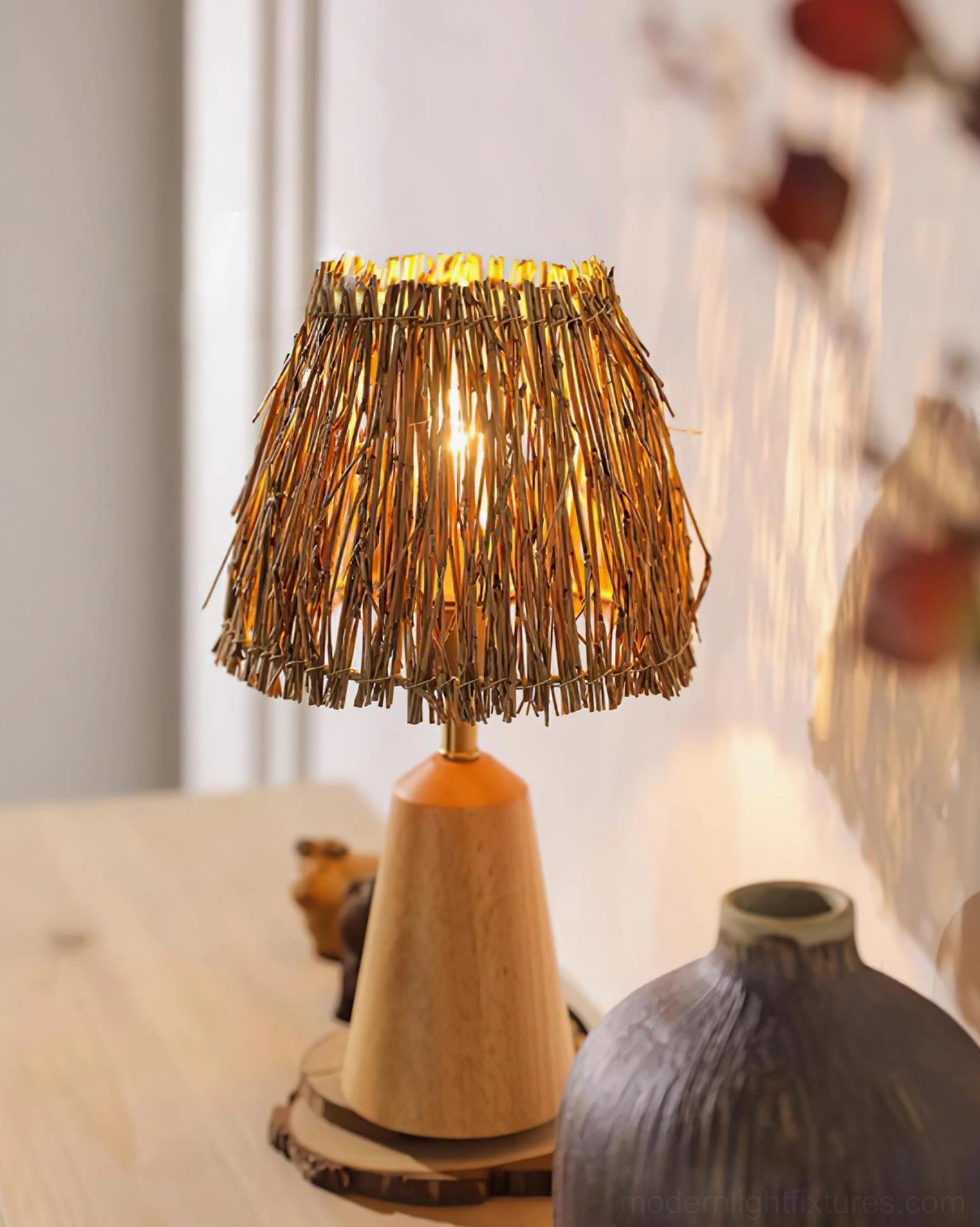 Bohemian rustic table lamp perfect for boho-chic interior design and sustainable home decor