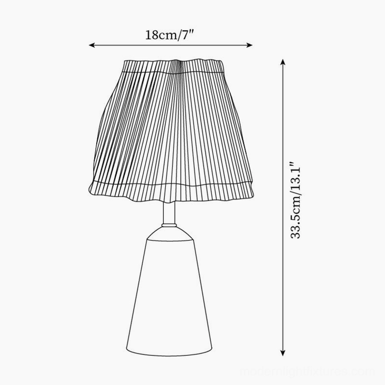 Technical dimension drawing of bohemian table lamp showing 18cm width and 33.5cm height