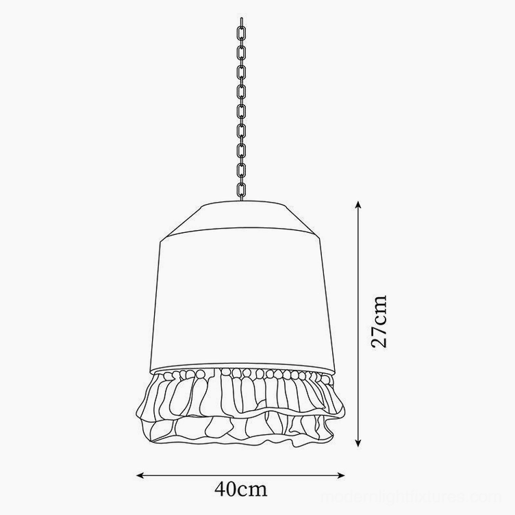 40cm model boho tapered tassel pendant lamp technical schematic diagram with dimensions