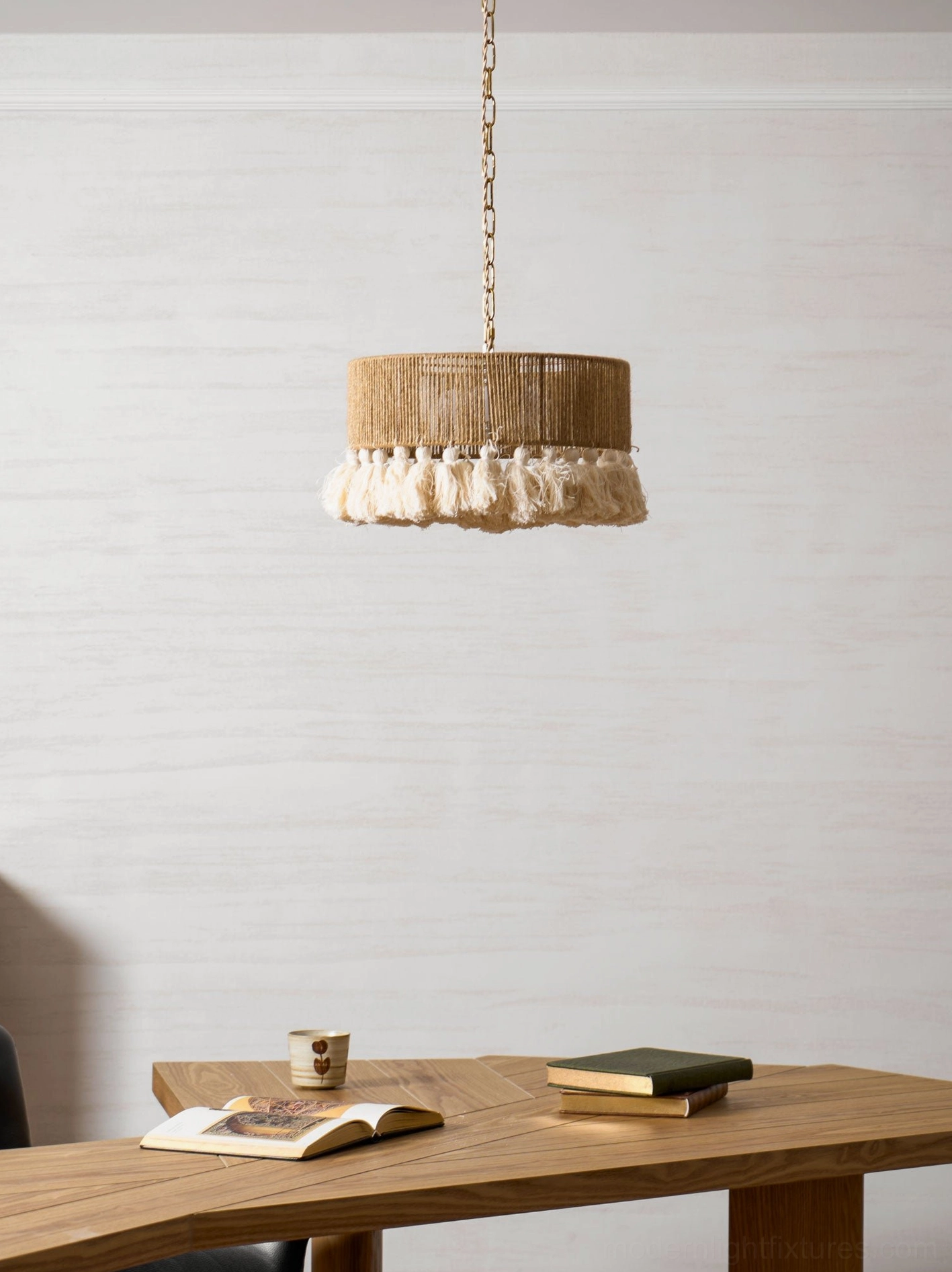 Boho tassel pendant lamp model comparison showing size variations for interior spaces