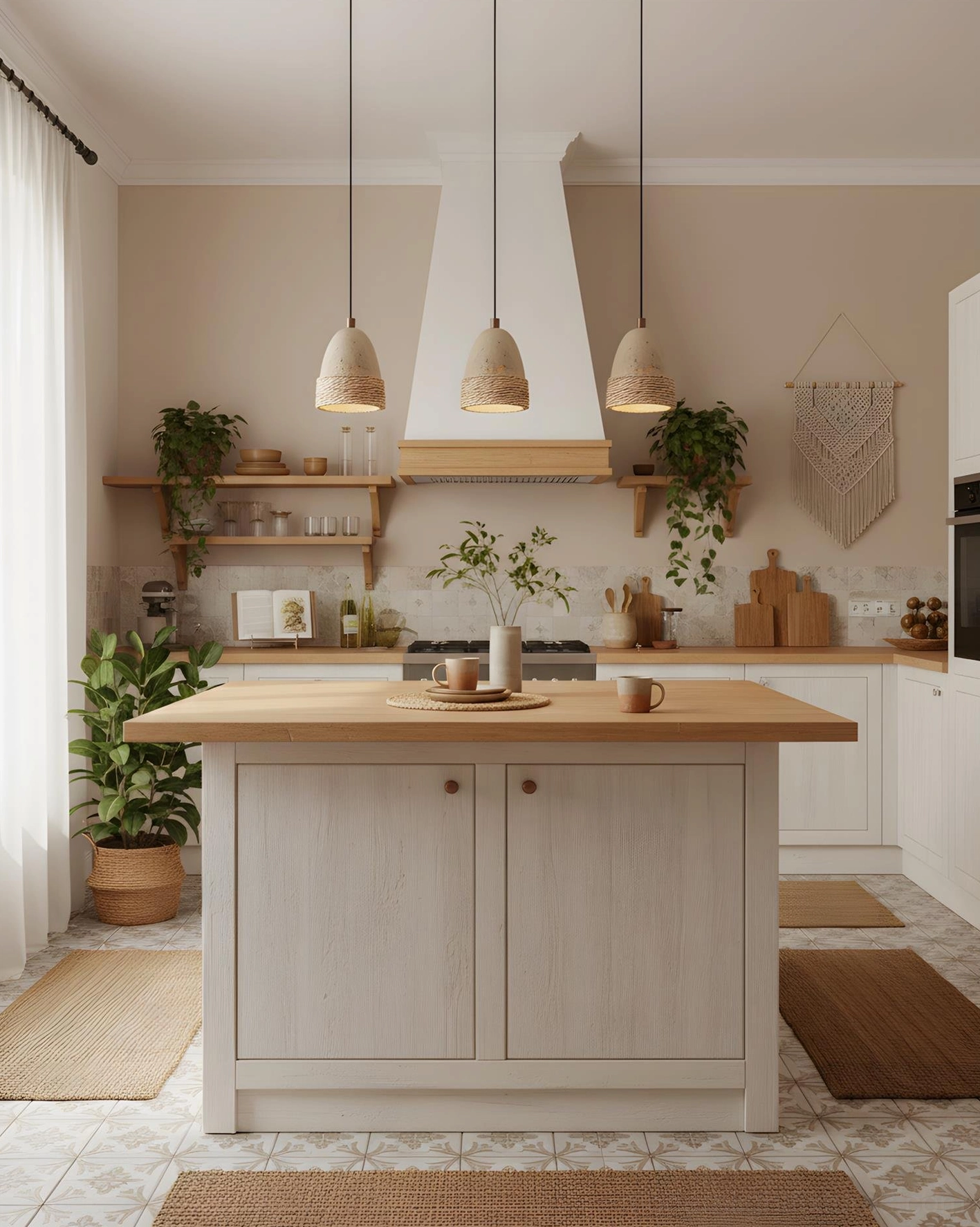 Multiple Baskra pendant lights installed above kitchen island in modern home interior