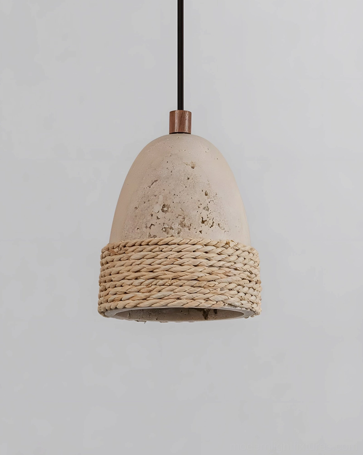 Baskra pendant light walnut color and beige stone detail showing earthy warm tone palette