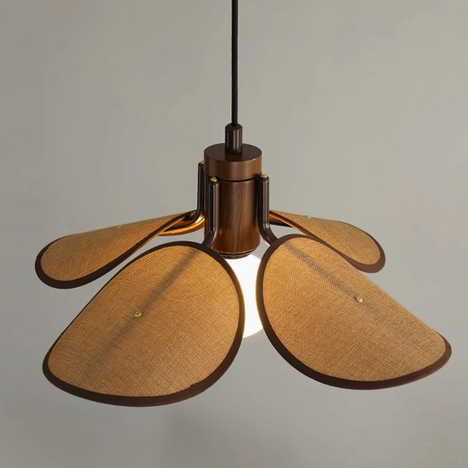 Boho rattan pendant light showcasing E26 E27 socket compatibility and LED bulb options