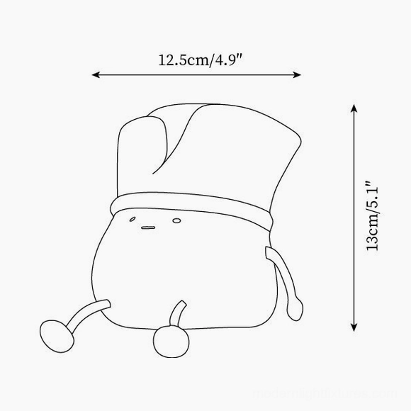 Bok choy night light size dimensions technical drawing 12.5cm width 13cm height