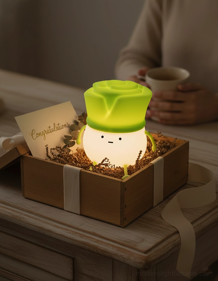 Bok choy night light warm white LED glow demonstration in dark room