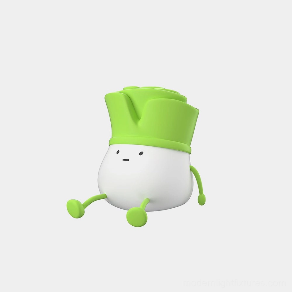 Bok choy cute silicone night light with green cap on white background front view