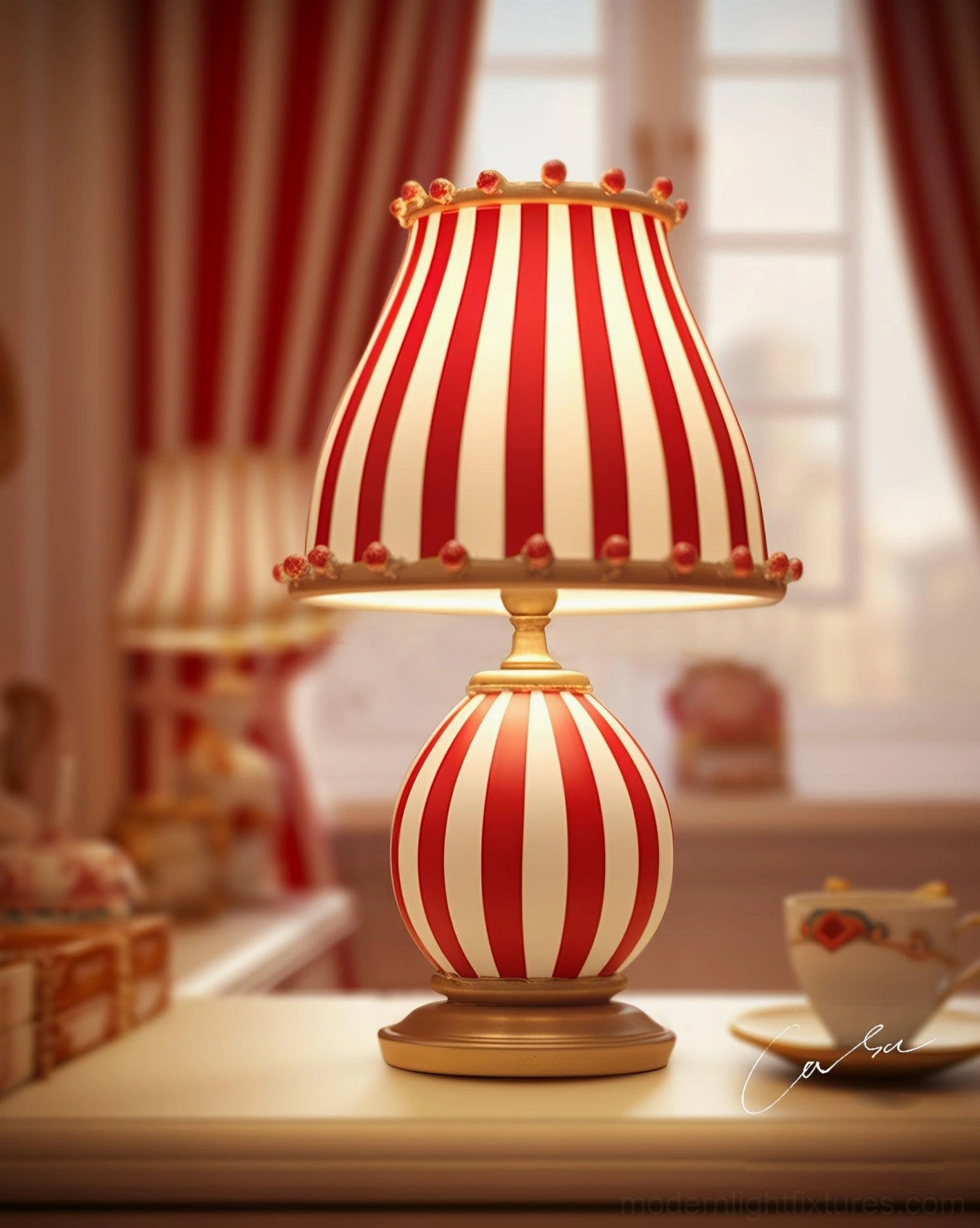 Bold statement table lamp featuring classic circus tent stripe design