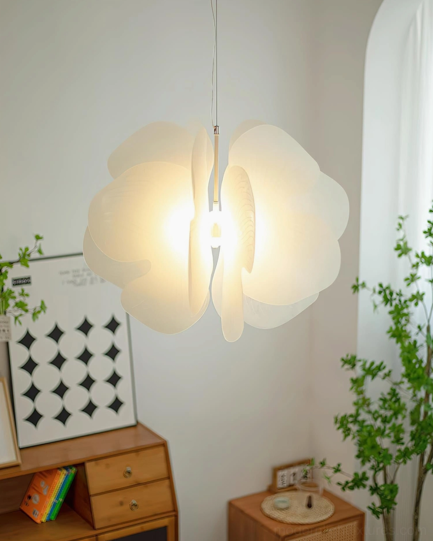 Bolide warm white ceiling pendant light in study space - modern fixture with soft ambient glow