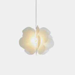Bolide white floral pendant light close-up studio view - modern organic ceiling lamp design