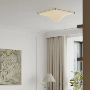 Bolla white ceiling light installed in modern living room creating warm ambient lighting