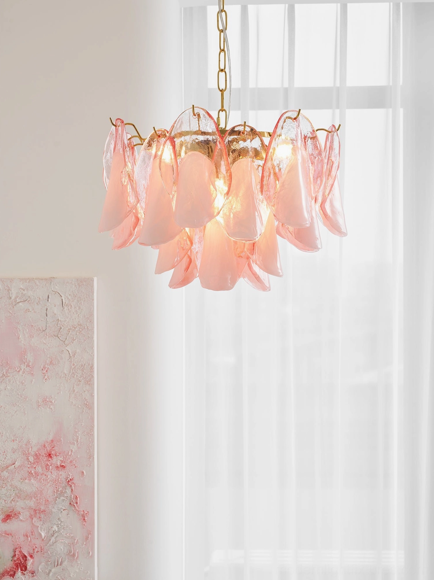Modern botanical chandelier installation diagram with ceiling mount and adjustable chain height