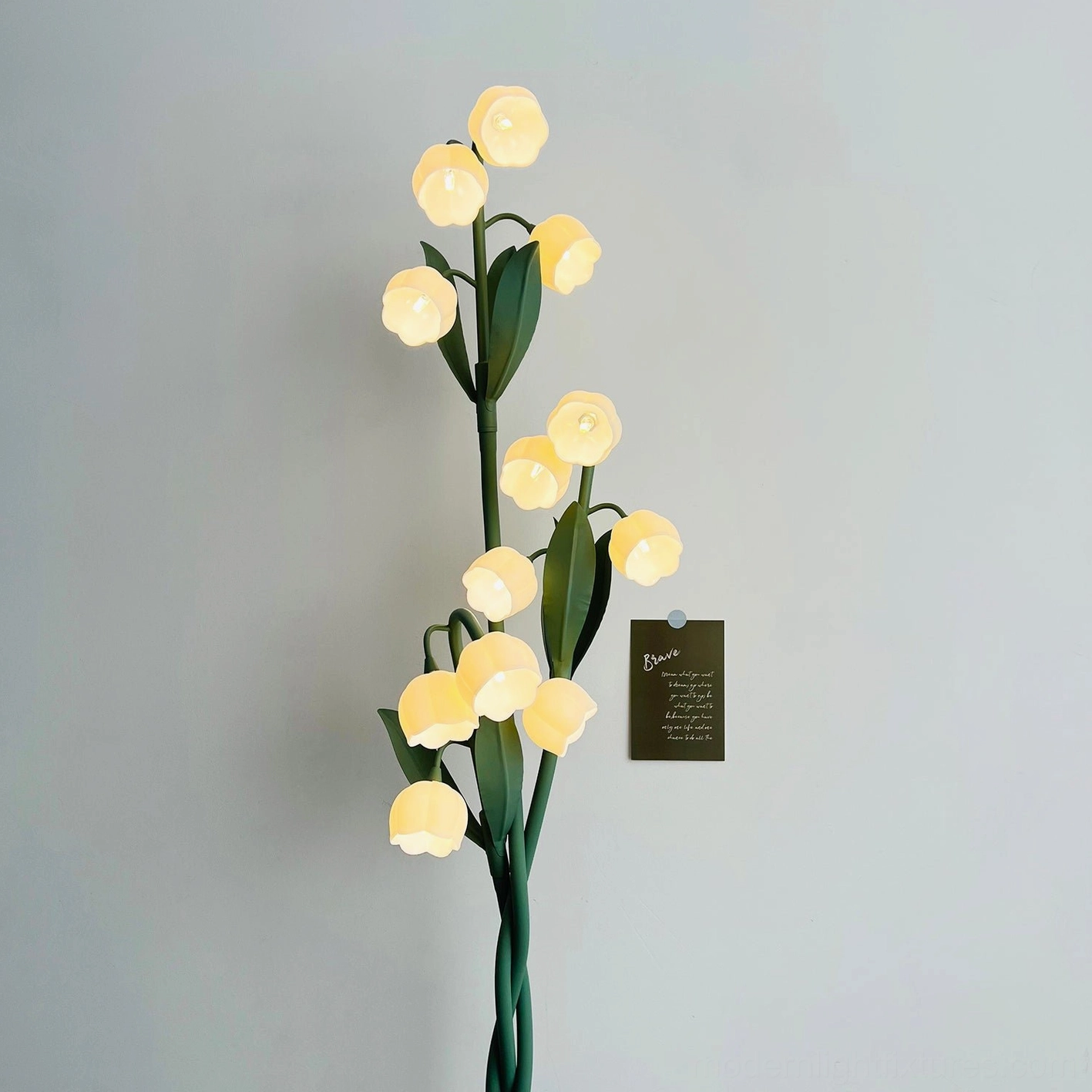 Lily of the valley floor lamp in minimalist room setting demonstrating scandinavian and modern style compatibility