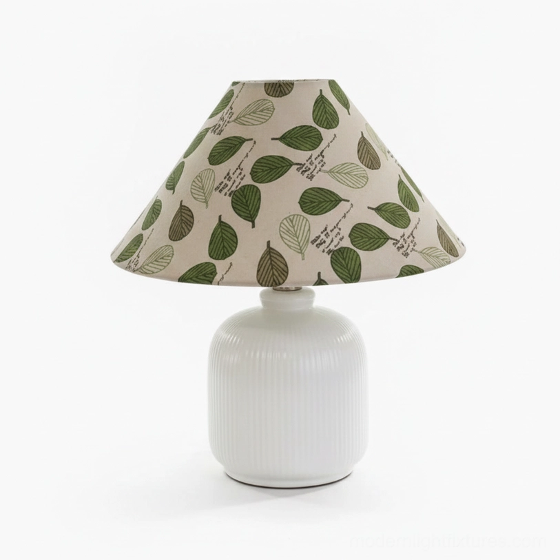 Botanical table lamp in minimalist interior setting demonstrating modern cottage core design aesthetic