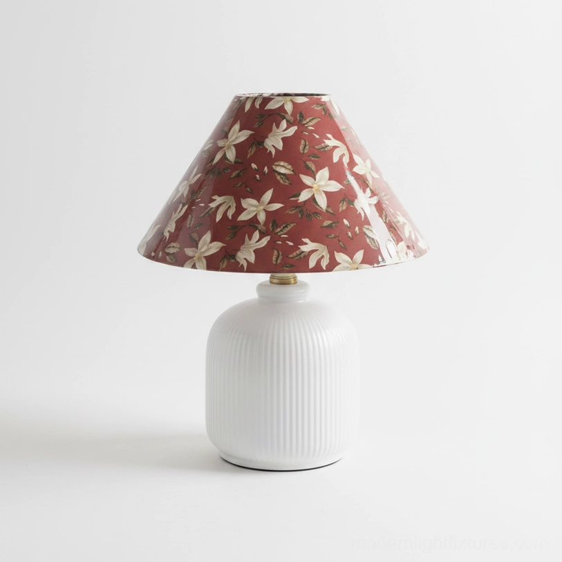 Botanical floral table lamp in transitional home interior, paired with complementary décor elements