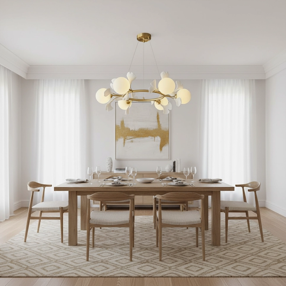 Modern botanical chandelier ginkgo leaf design brass frame frosted shades