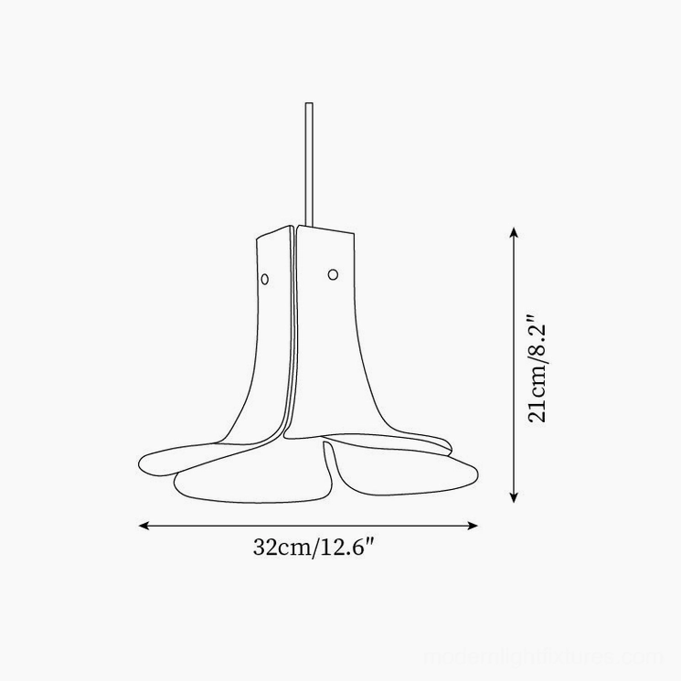Botanical glass pendant light technical specification diagram showing 32cm diameter and 21cm height dimensions