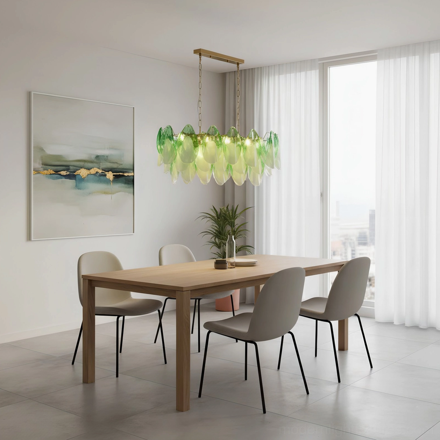Botanical glass petal pendant light with cascading layers in soft cream and blush tones