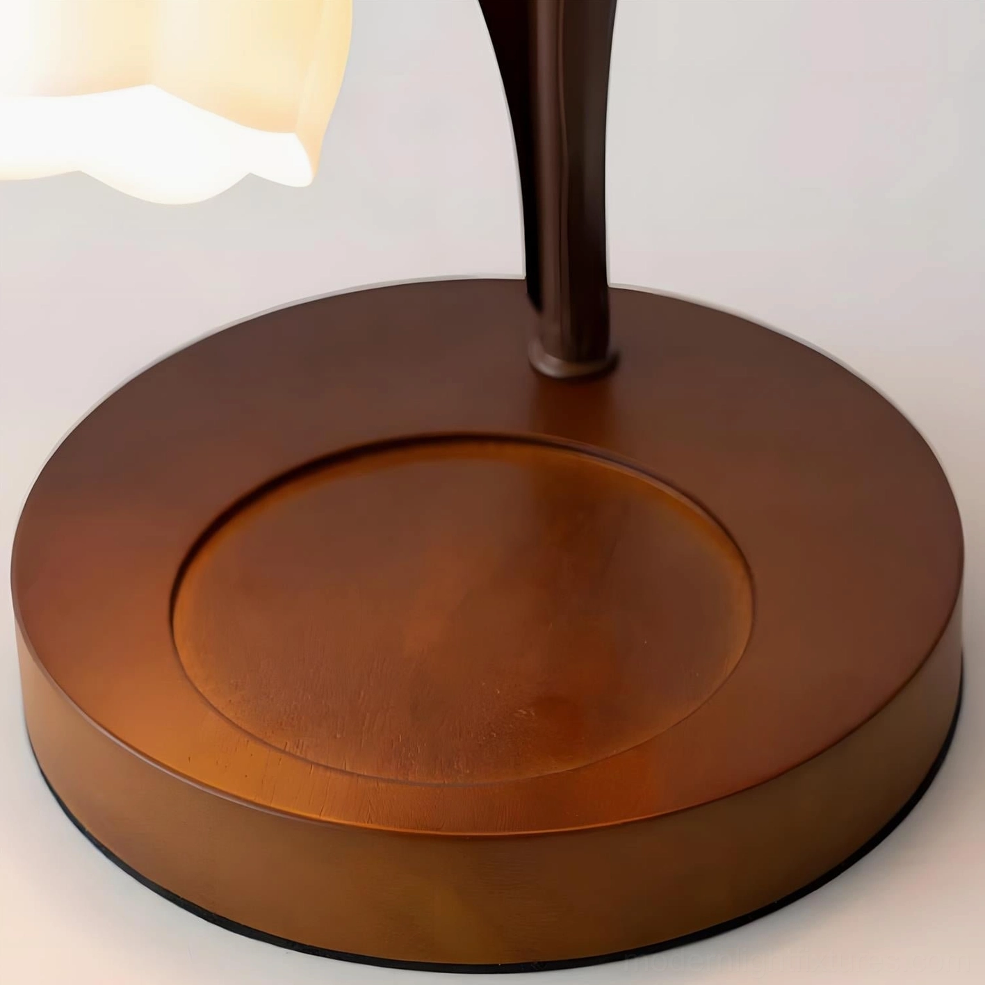 Contemporary botanical table lamp with frosted glass shades and dark walnut metal structure design