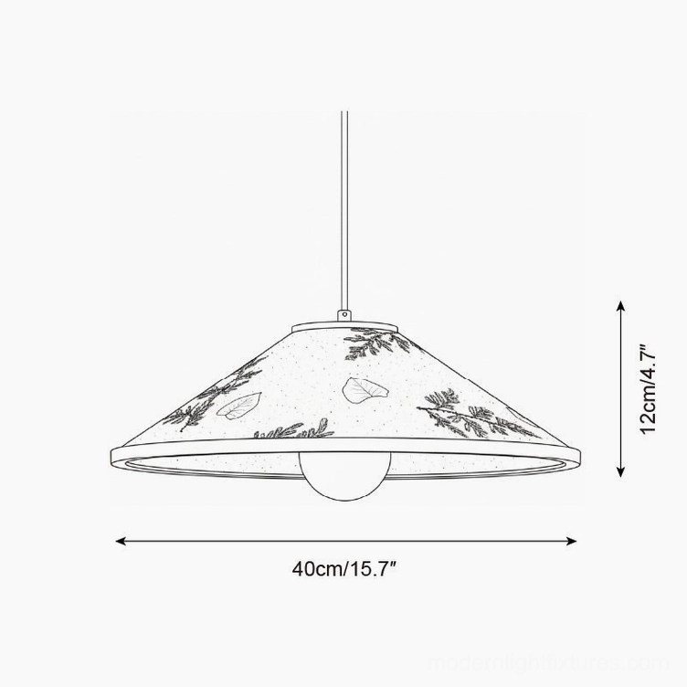Botanical pendant lamp 40cm technical drawing with dimensions specifications front orthographic view