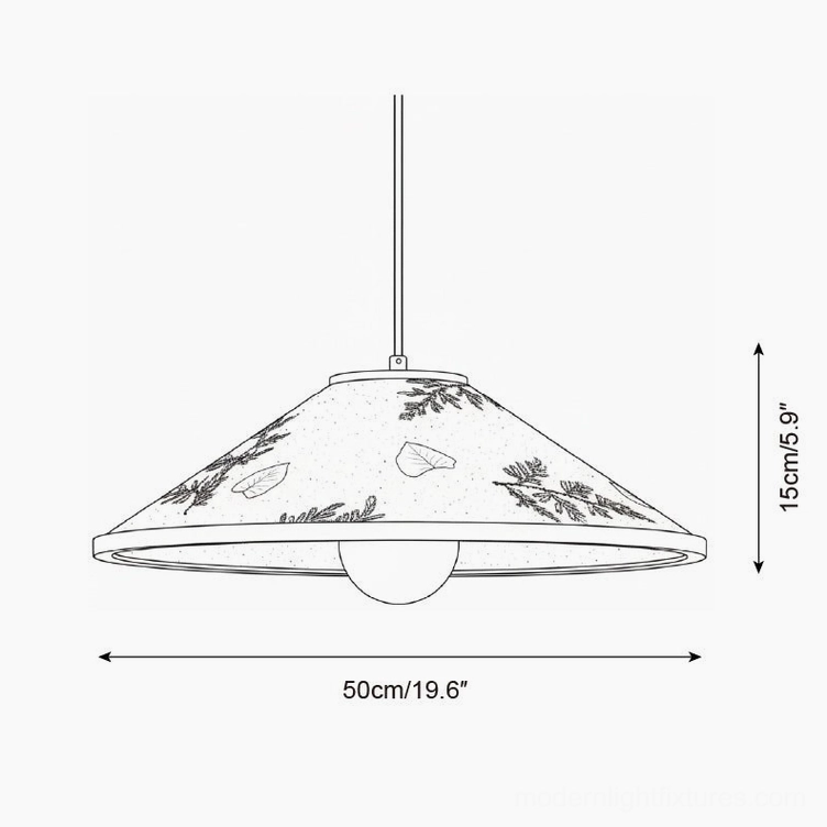 Botanical pendant lamp 50cm technical drawing with dimensions specifications front orthographic view