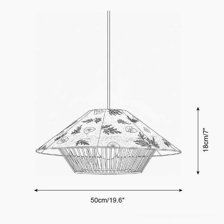 Technical specification drawing 50cm diameter 18cm height botanical rattan pendant lamp