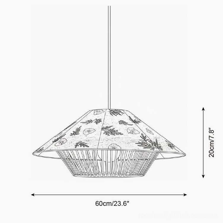 Technical specification drawing 60cm diameter 20cm height botanical rattan pendant lamp