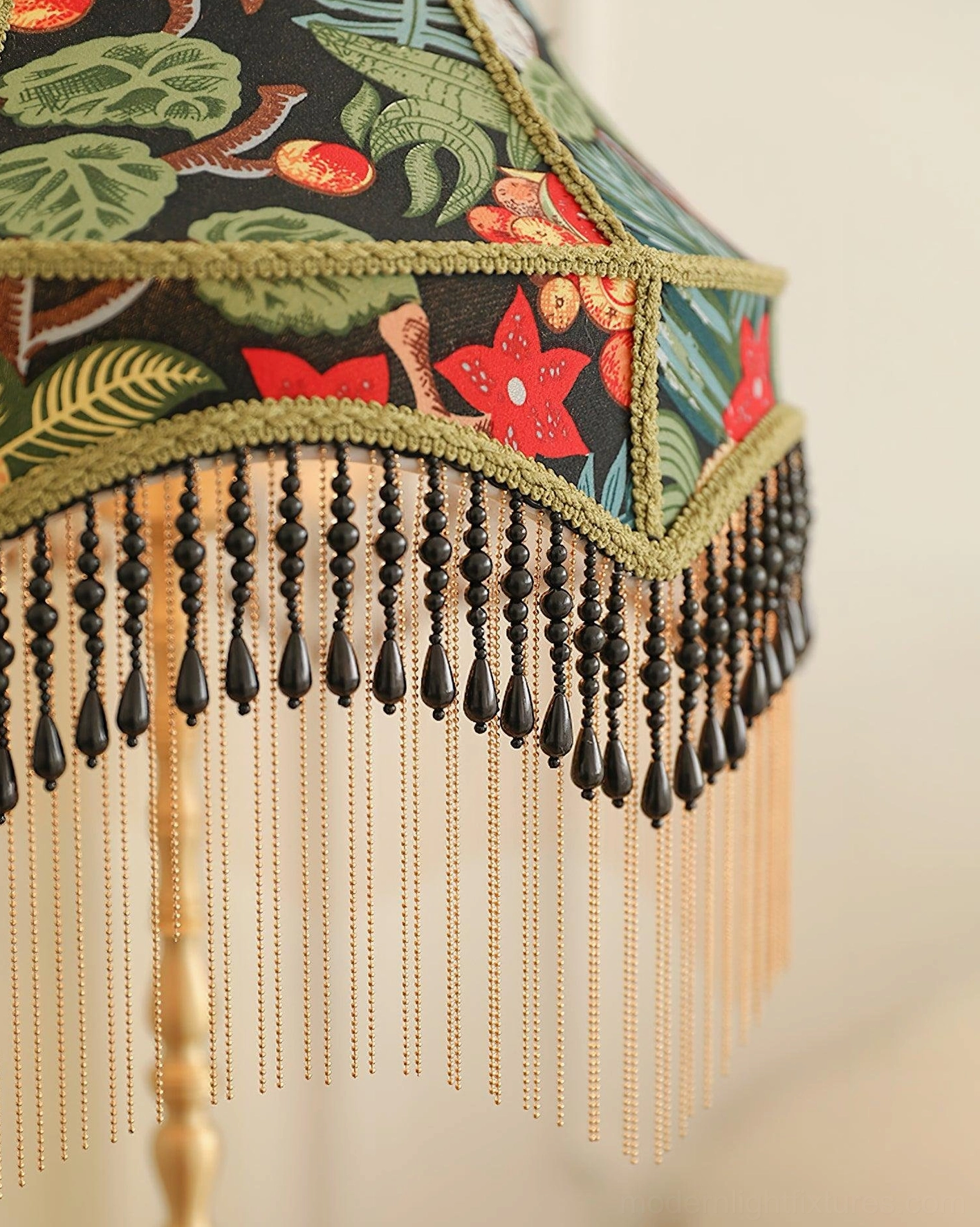 Peony botanical table lamp with hand-stitched silk shade and solid brass sculptural base