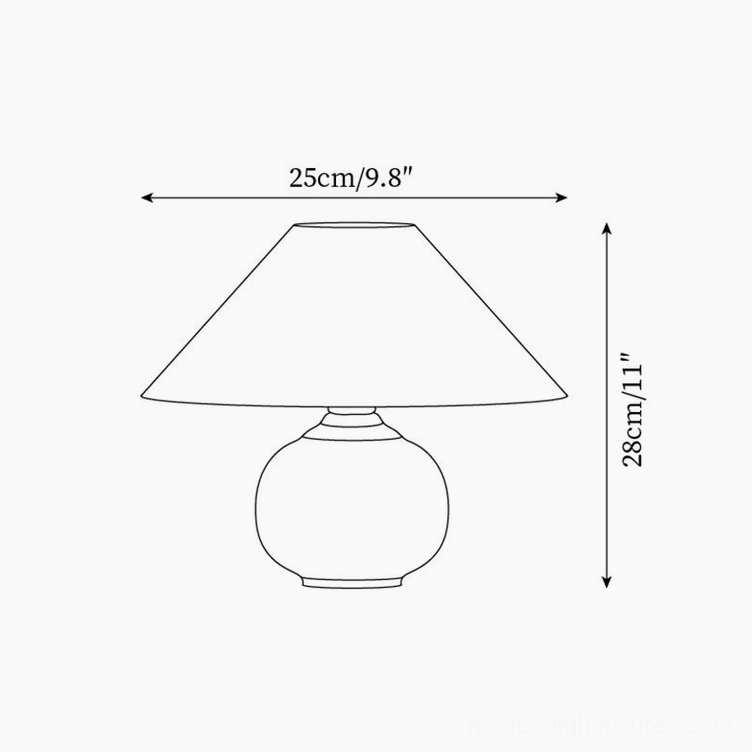 Botanical table lamp technical specifications drawing showing 25cm diameter and 28cm height dimensions with orthographic design layout