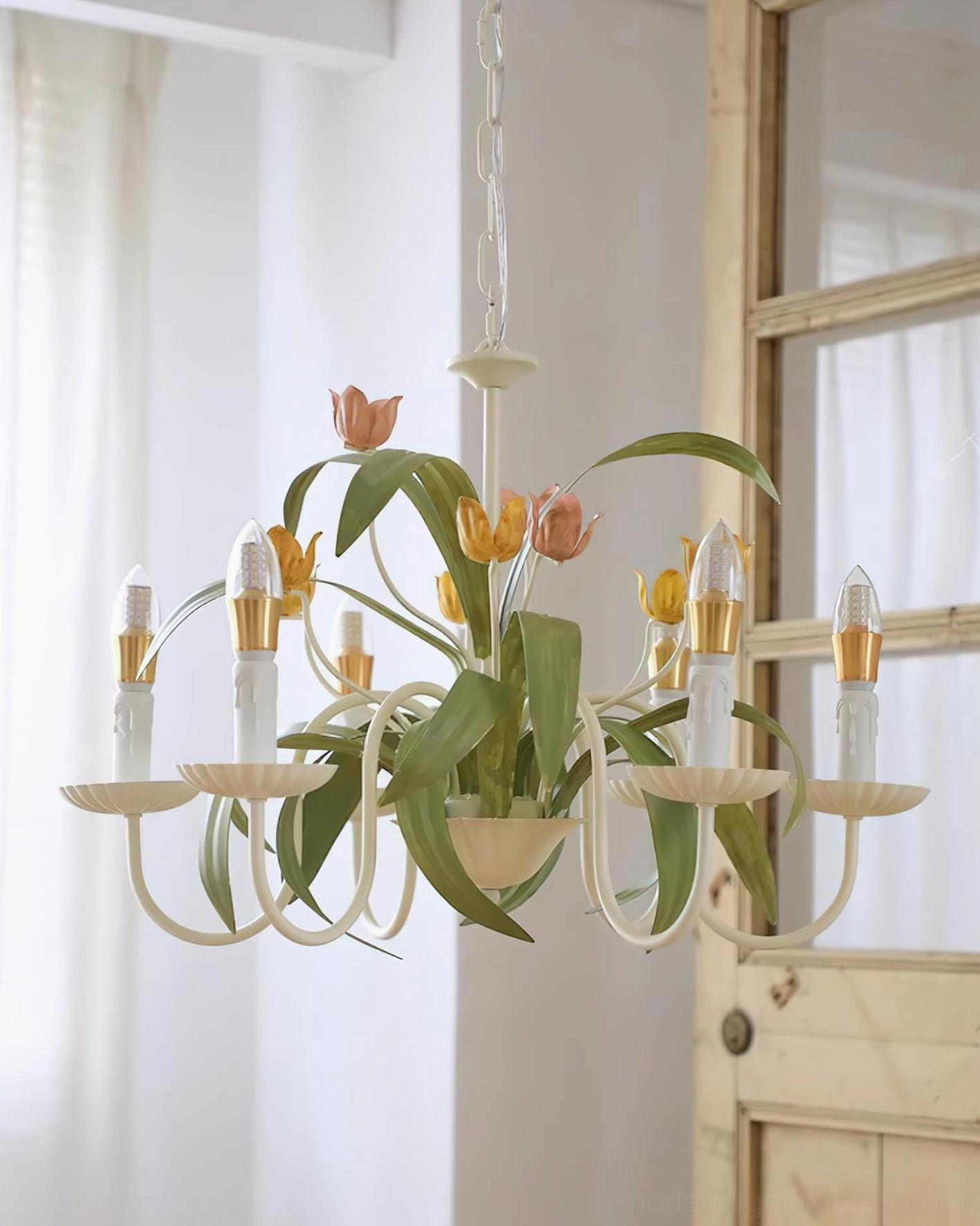 Botanical tulip floral pendant light artistic focal point living room or bedroom setting