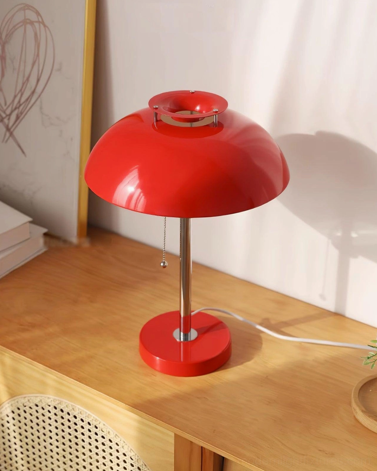 Bowie table lamp in beige white color on furniture showing versatile neutral design aesthetic