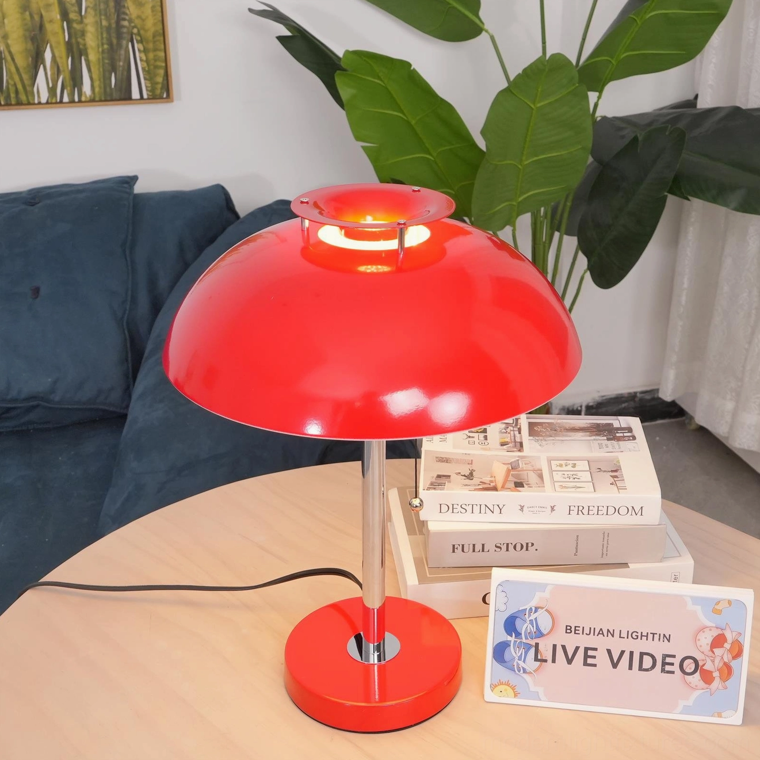 Bowie table lamp studio photograph highlighting dome shade geometry and chrome stem accent