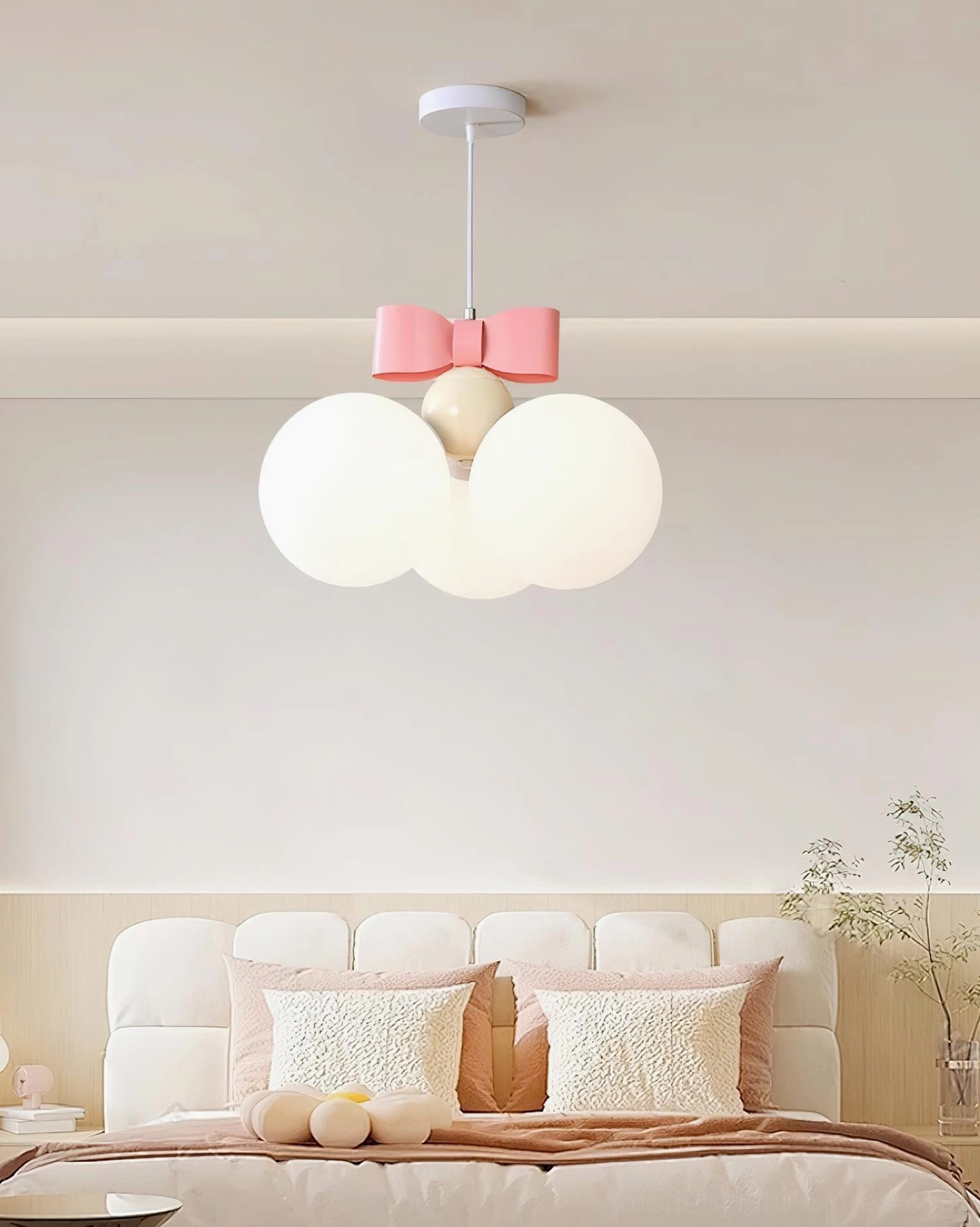 Bowknot spherical pendant light frosted glass shades alternative angle showing design details