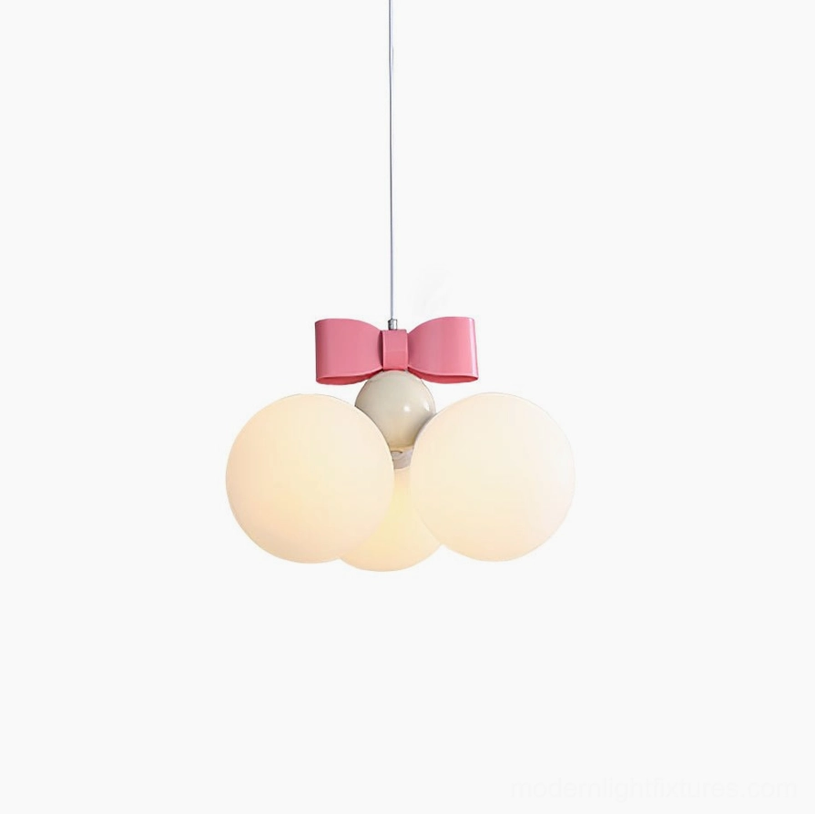Bowknot pendant light frosted resin spheres showing material quality and light diffusion