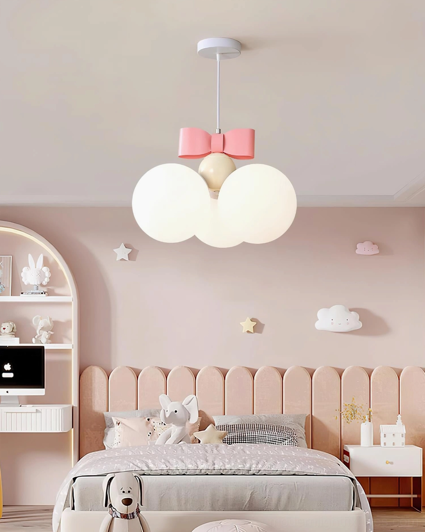 Bowknot pendant light installation showcase demonstrating hanging height and ceiling clearance