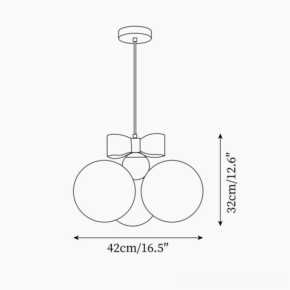 Bowknot spherical pendant light technical drawing showing 42cm diameter and 32cm height dimensions
