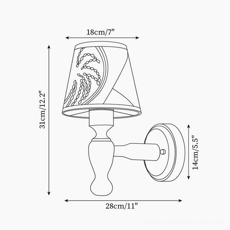 Braided curved pattern wall sconce design, orthographic schematic drawing