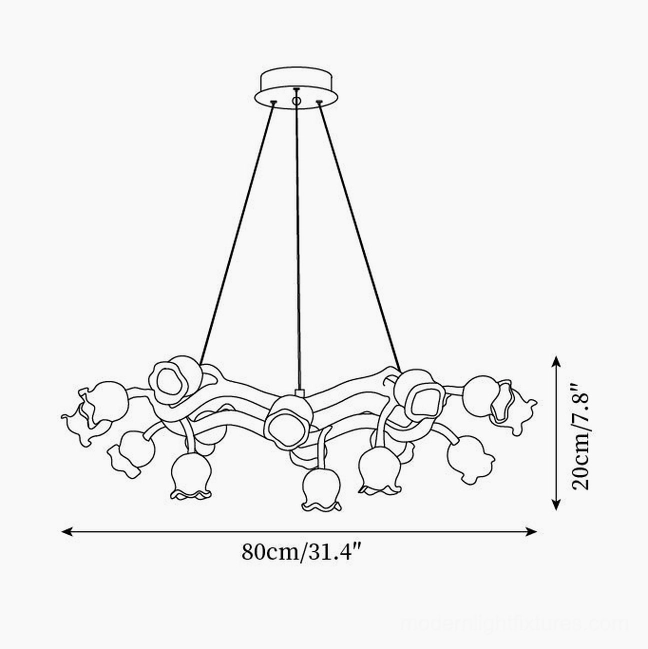 15-head branch pendant light technical drawing specifications 80cm diameter 20cm height