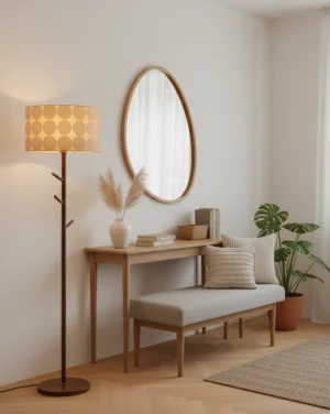 Modern Branchway branch floor lamp in Walnut color positioned in Scandinavian home entryway