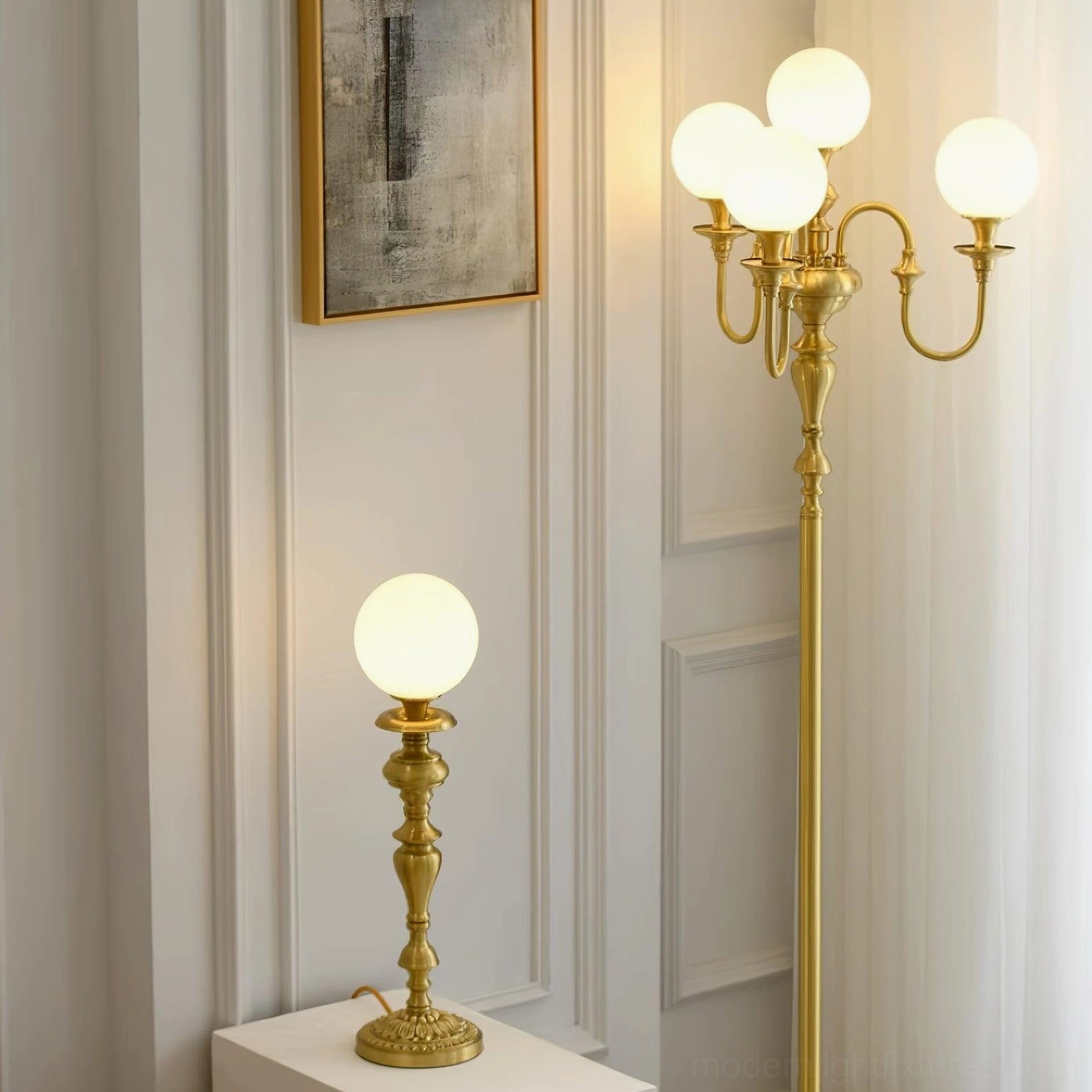 Brass candelabra floor lamp styling in luxury home setting, French vintage design inspiration and sophisticated ambiance