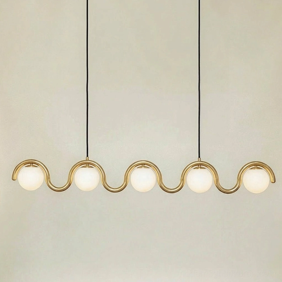 Linear wave pendant fixture brass finish warm metallic sophisticated design