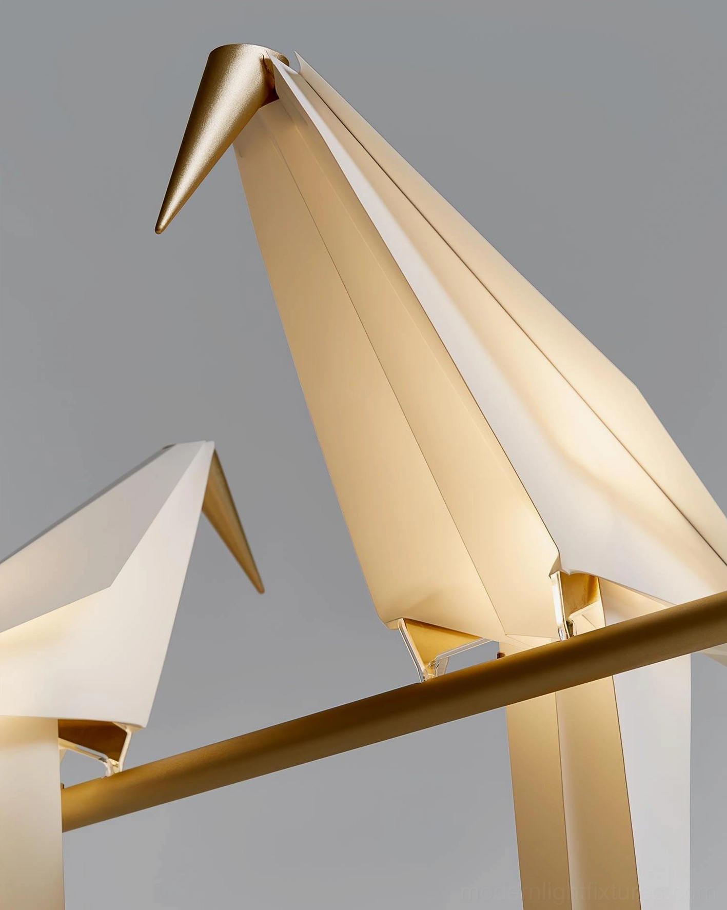 Brass framework origami crane chandelier structural design element