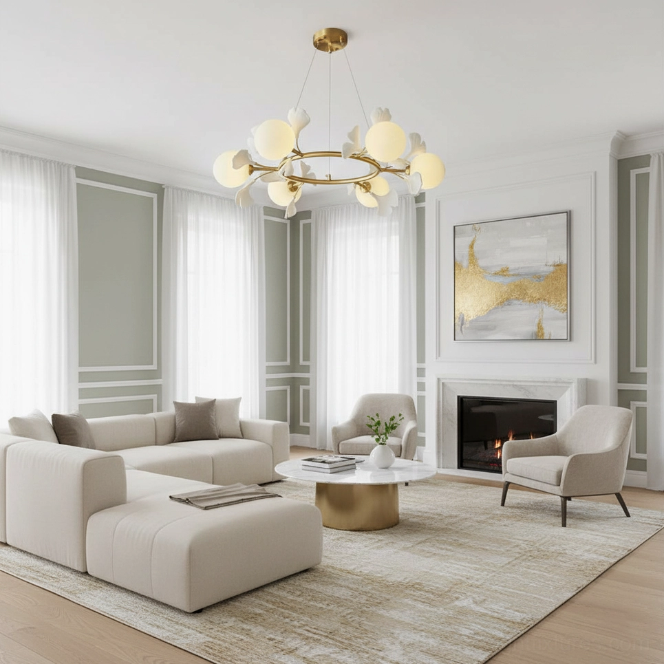 Brass ginkgo leaf pendant chandelier contemporary home decor lighting solution