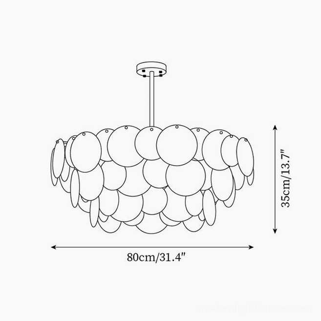 Modern disc chandelier technical dimensions schematic 80cm diameter 35cm height specification drawing