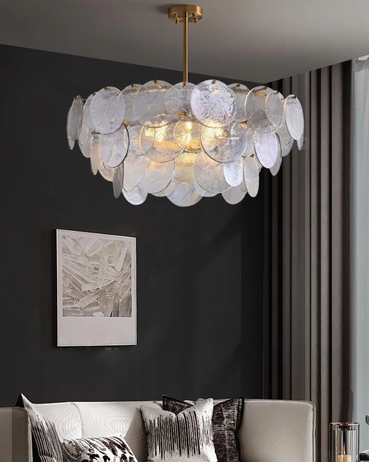 Brass and glass modern disc chandelier luxury pendant lighting statement piece
