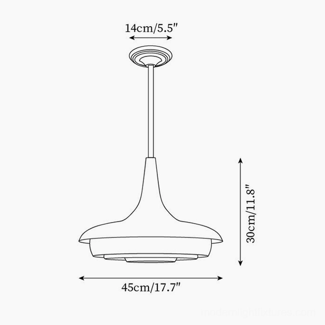 Brass pendant light technical schematic drawing with dimension specifications and structural details