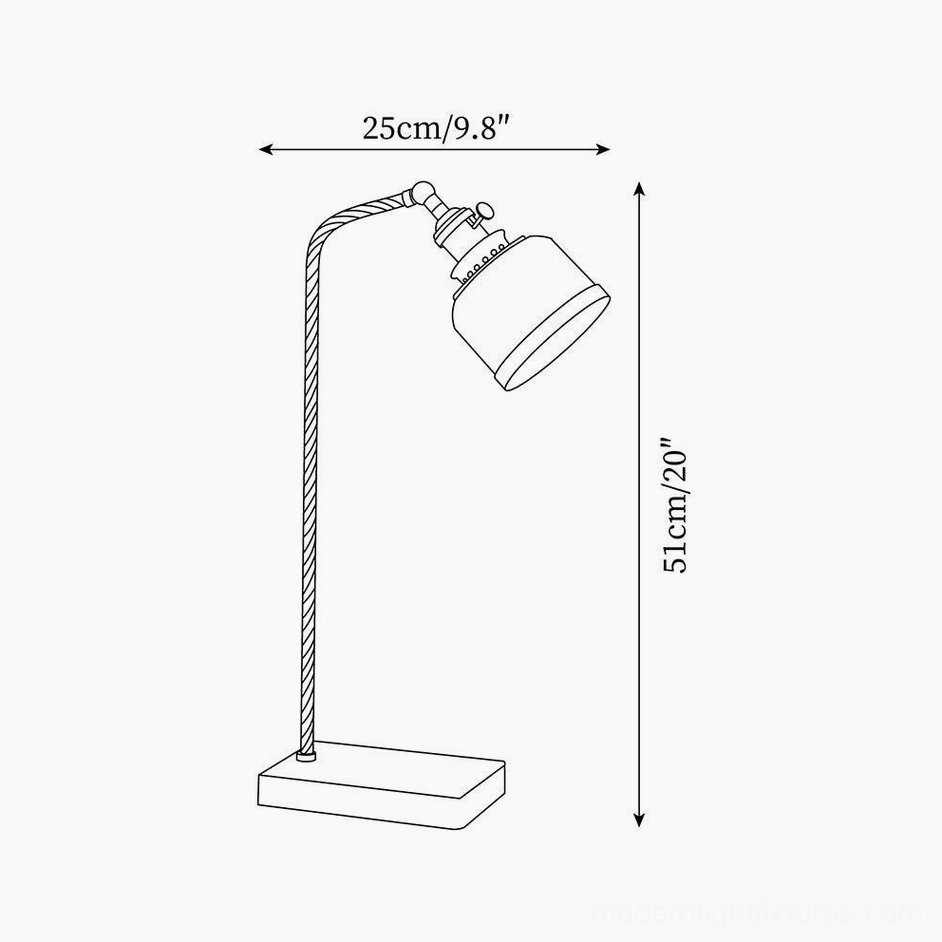 Tacoma brass table lamp technical specification diagram showing 25cm diameter and 51cm height dimensions