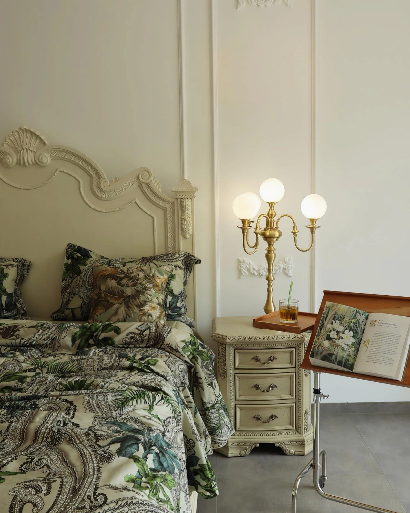 Neoclassical brass table lamp in Brass & White finish matching contemporary interior design