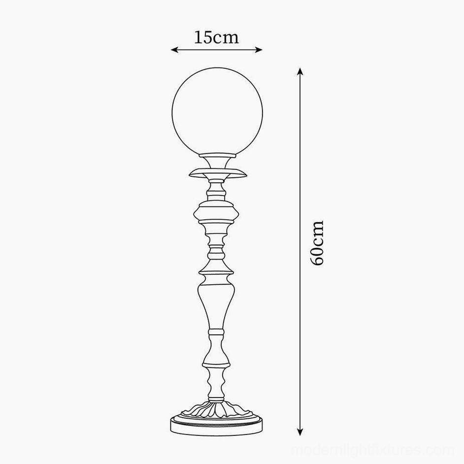 Single-head brass table lamp technical drawing showing dimensions 15cm diameter by 60cm height